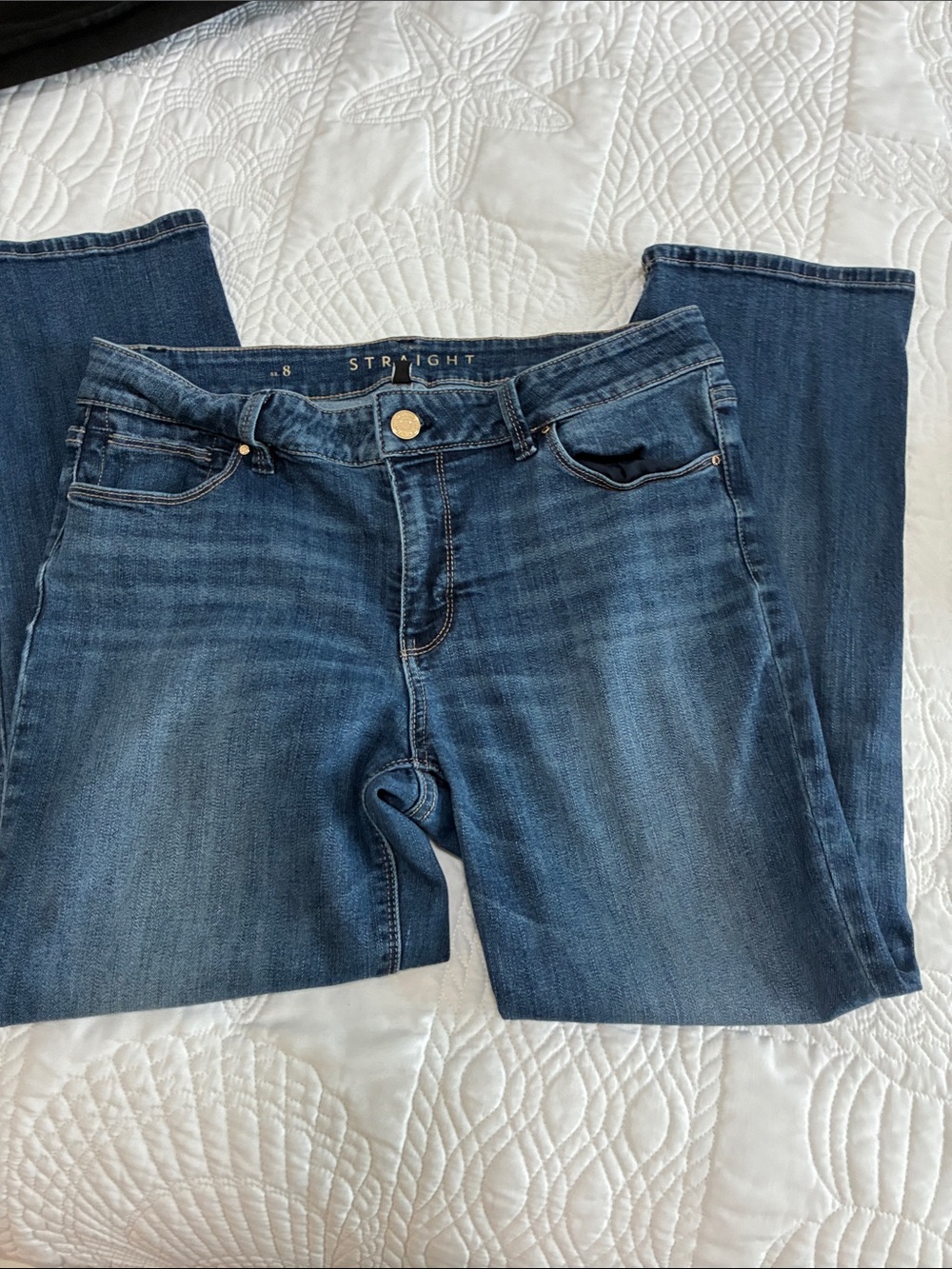 White House Black Market Straight Leg Ankle Jeans in Dark Blue Denim